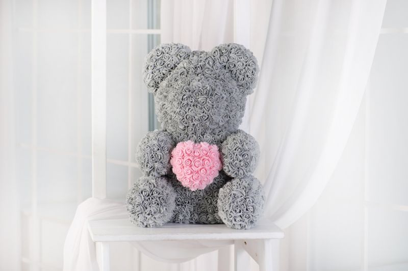 Мишка из Роз Heart Premium - Серый