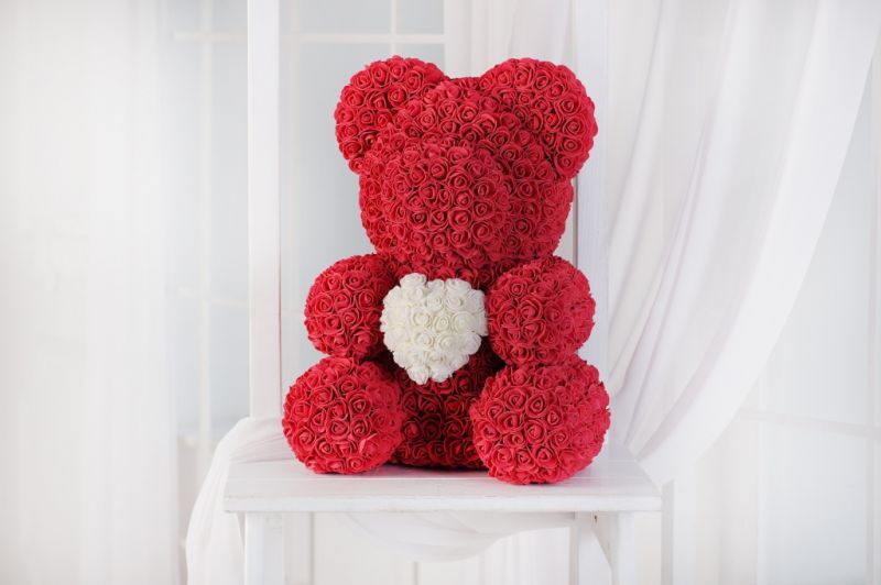 Мишка из Роз Heart Premium - Темно-красный