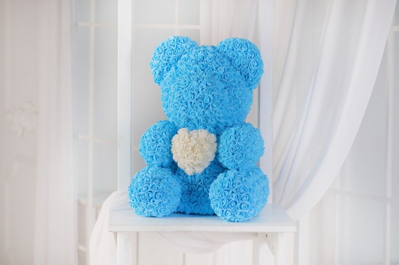 Мишка из Роз Heart Premium - Голубой