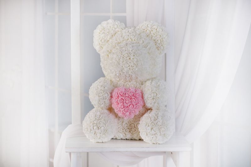 Мишка из Роз Heart Premium - Белый